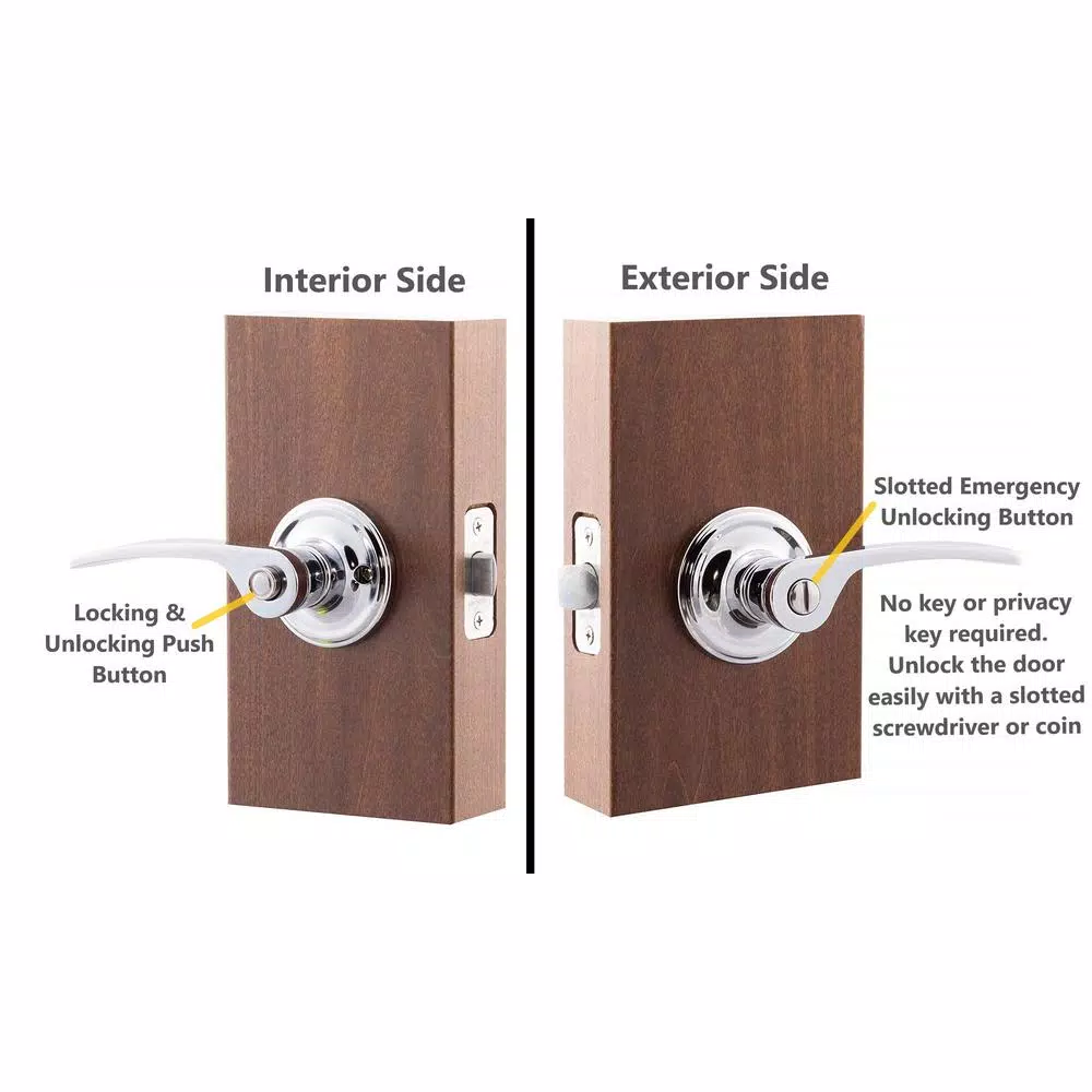 Copper Creek Scandinavian Kash Polished Stainless Steel Privacy Lever, Modern Interior Bed/Bath Door Handle