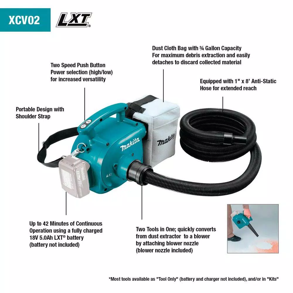 Makita 18V LXT Cordless 3/4 Gal. Portable Dry Dust Extractor and Blower (Tool-Only)