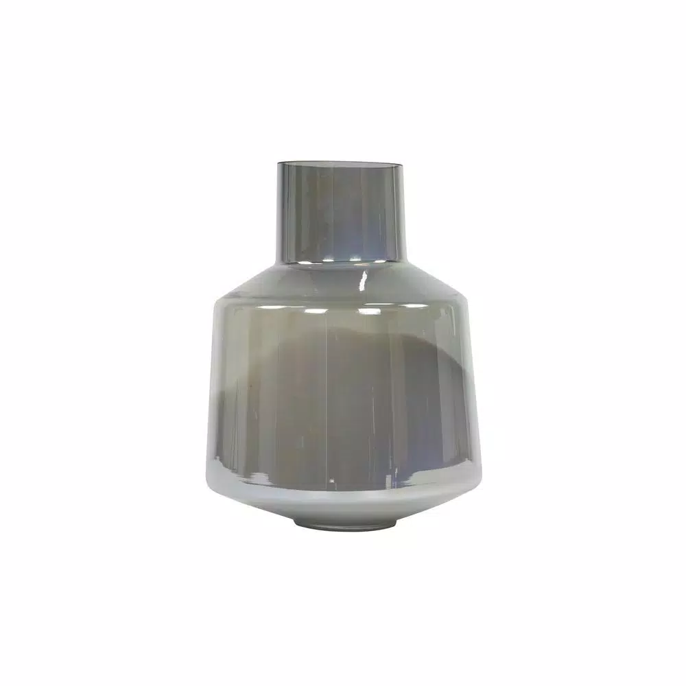 LITTON LANE 15 in. Iridescent Silver Blown Glass Decorative Vase - Modern Cylindrical Table Vase