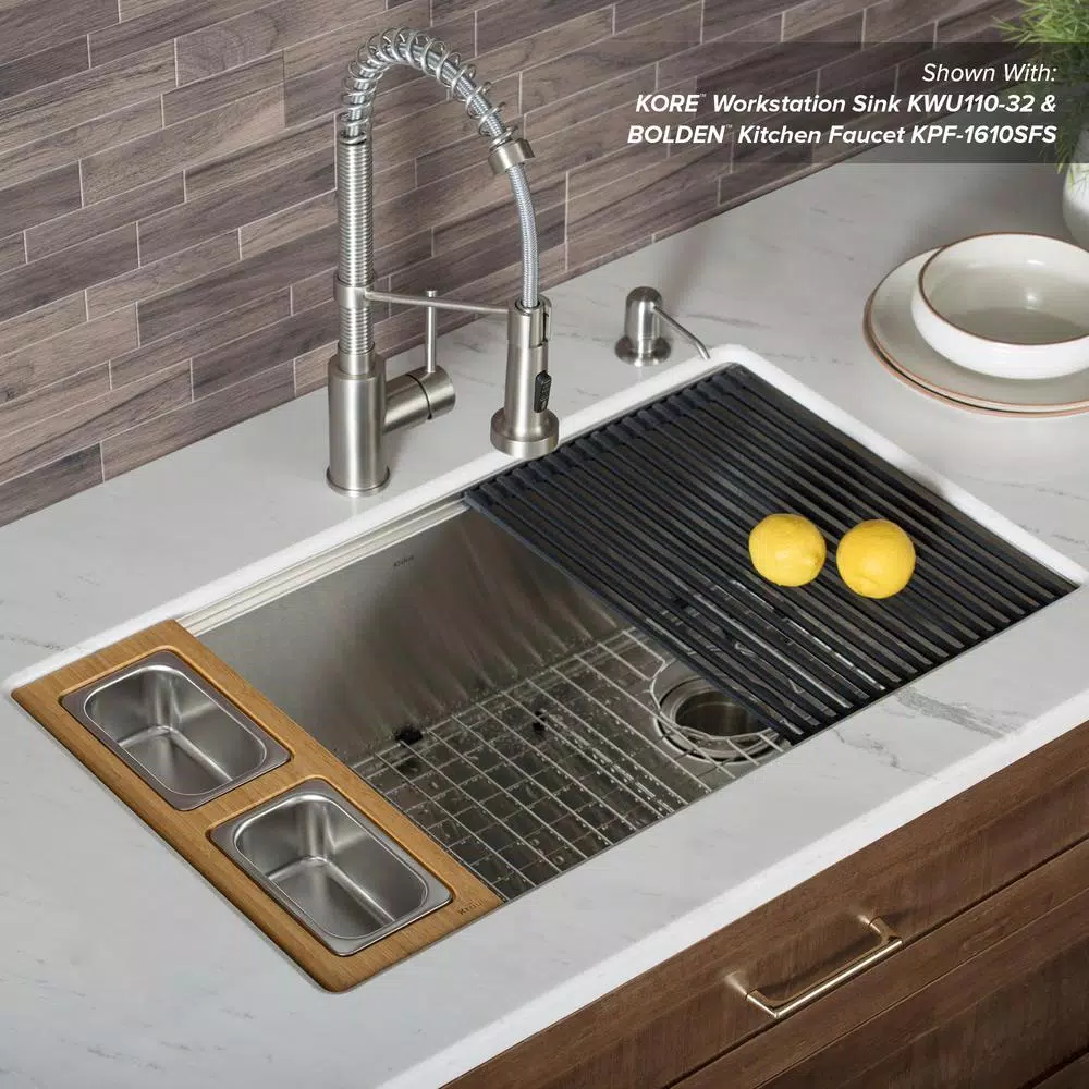 Kraus Workstation Kitchen Sink Bamboo Serving Board Set with 2 Stainless Steel Prep Bowls
