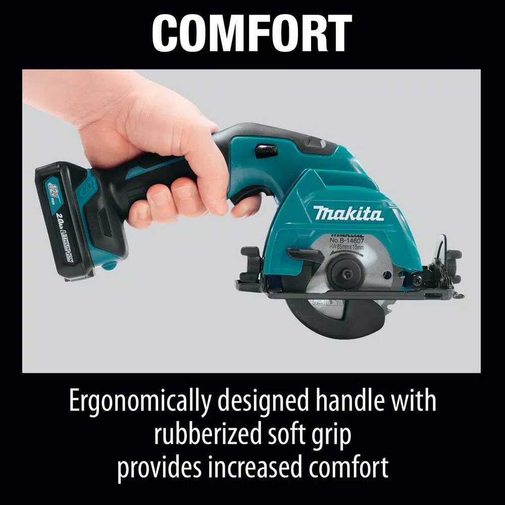 Makita 12V MAX CXT Cordless 3-3/8 in. Circular Saw Kit with Case, 2x 2.0Ah Batteries & Charger