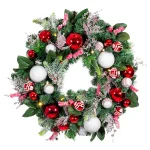 Village Lighting Company 30 in. Pre-Lit LED Nordic Red and White Christmas Wreath with Remote thumbnail 1