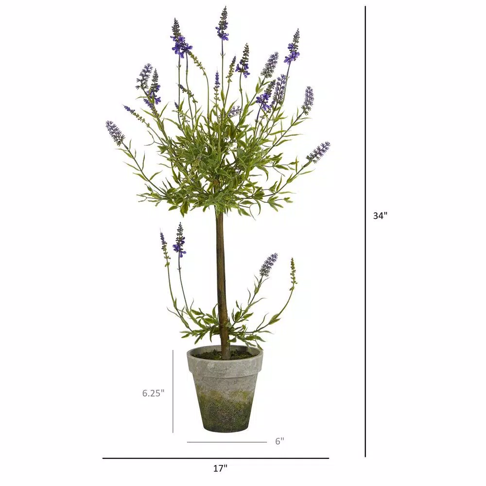 Nearly Natural 34 in. Artificial Lavender Topiary Tree in Clay Planter