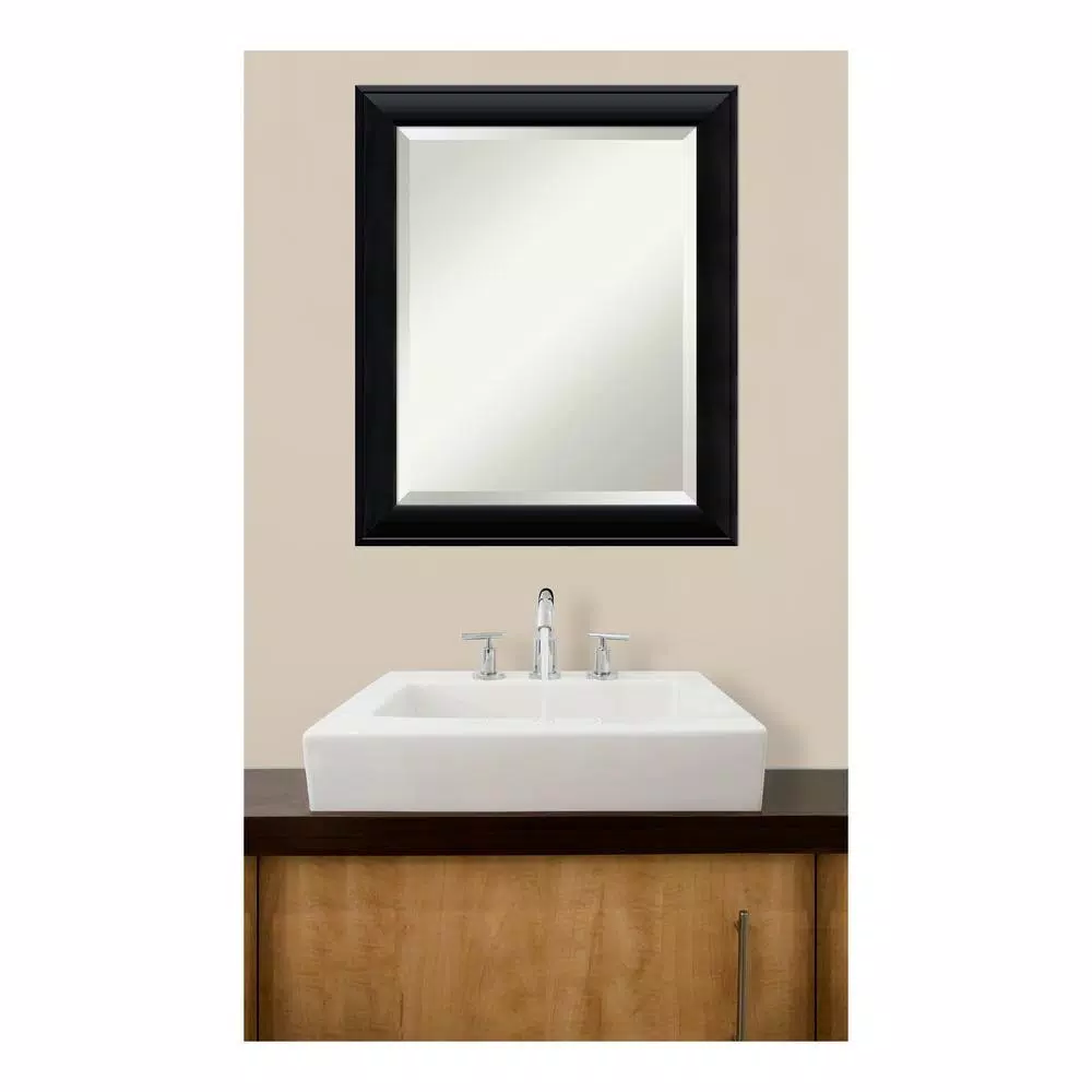 Amanti Art Nero 20 in. x 24 in. Black Wood Framed Beveled Edge Rectangular Bathroom Vanity Mirror
