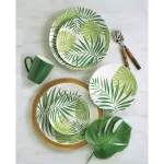 Thomson Pottery Palm Leaf 16-Piece Green Ceramic Stoneware Dinnerware Set, Service for 4 thumbnail 2