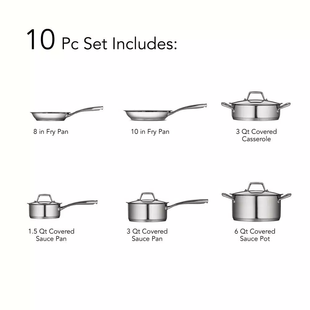 Tramontina Gourmet Prima 10-Piece Stainless Steel Cookware Set, Tri-Ply Induction Ready