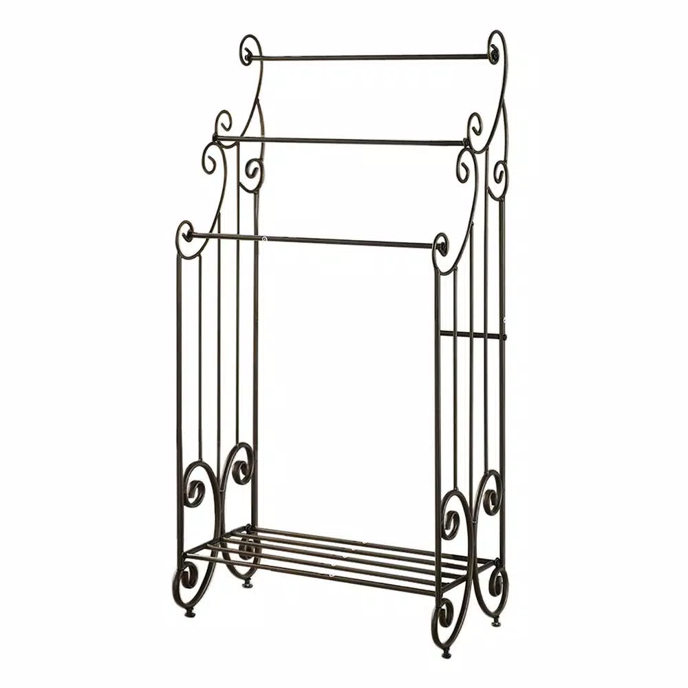 Kings Brand Furniture Classic Bronze Freestanding 3-Bar Towel Rack with Storage Shelf
