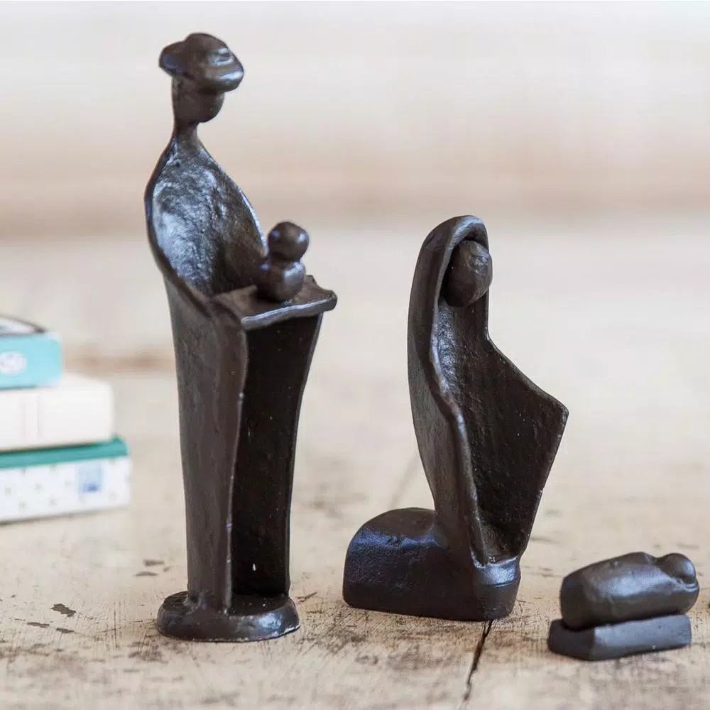 Danya B Nativity Set Cast Iron Sculptures, Family and Kings (Set of 7)