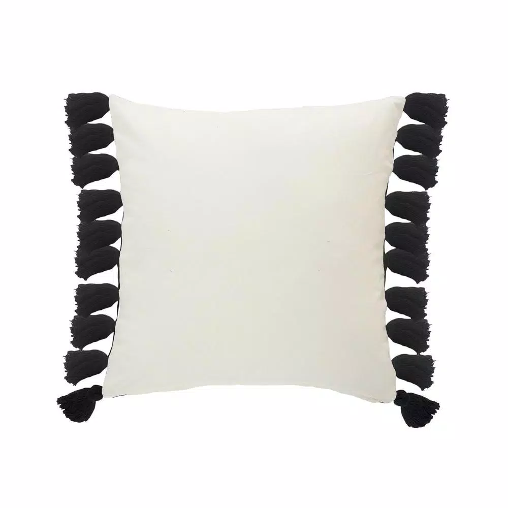 LR Home Trinity Black and Ivory Striped Fringe Throw Pillow, 20 x 20 in.