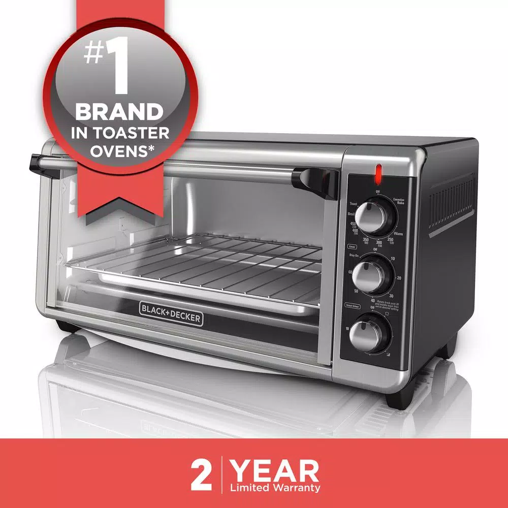 BLACK+DECKER 1500W 8-Slice Stainless Steel Convection Toaster Oven with Broiler