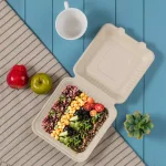 Unbranded 9 in. Natural Sugarcane Clamshell Containers, Eco-Friendly & Compostable (300 Pack) thumbnail 4