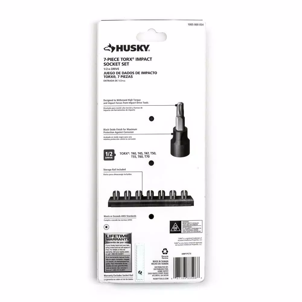 Husky 1/2 in. Drive Impact Torx Bit Socket Set, 7-Piece