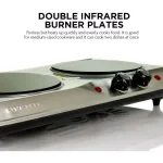 Ovente 1700W Double Electric Hot Plate, Infrared Glass Cooktop with 2 Burners, Silver thumbnail 3