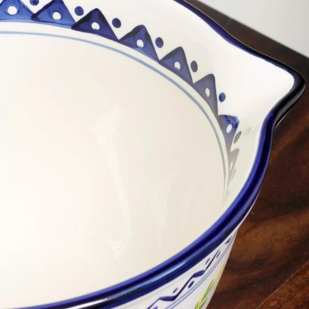 GIBSON elite Luxembourg Hand Painted Stoneware Mixing Bowl with Spout and Handle, 2 Qt.