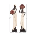 LITTON LANE Traditional African Lady Sculptures with Urns - Ivory Polystone Statues (2-Pack) thumbnail 4