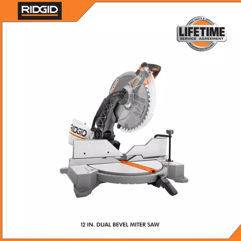 RIDGID 12 in. 15 Amp Dual Bevel Corded Compound Miter Saw with LED