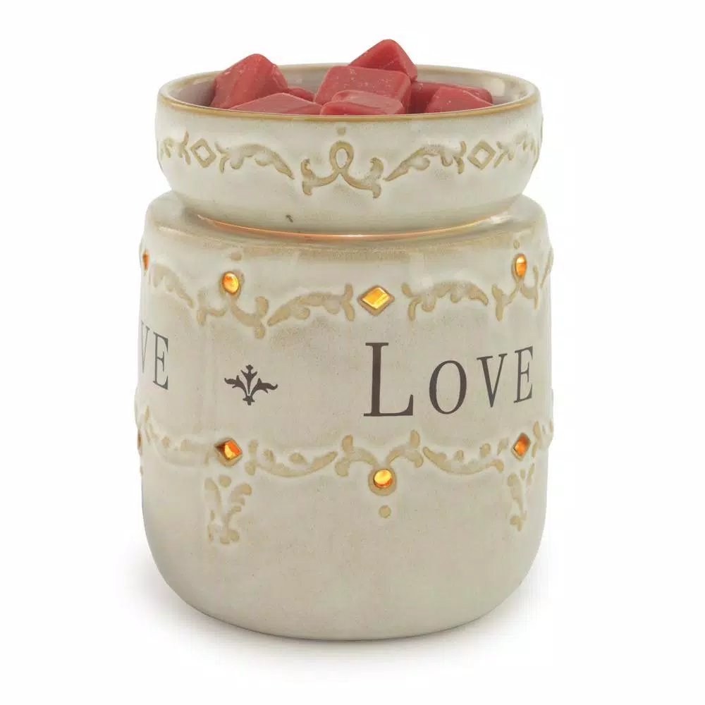 Candle Warmers Etc 8.8 in. Live, Laugh, Love Ivory Reactive Glazed Fragrance Warmer