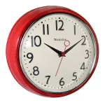 Westclox 9.5 in. Red Retro Wall Clock with Chrome Bezel and Quartz Movement thumbnail 1