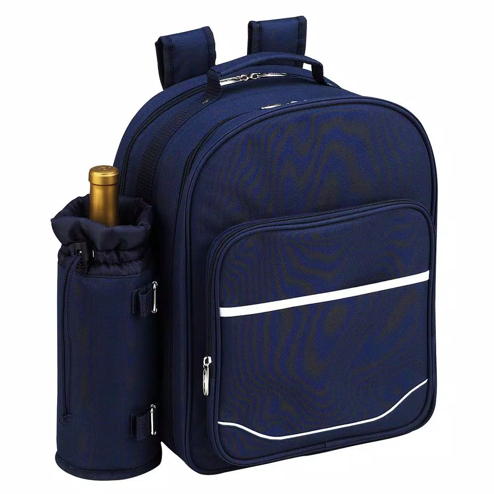 Unbranded Picnic at Ascot Trellis Collection Deluxe 4-Person Picnic Backpack - Navy and Trellis Green