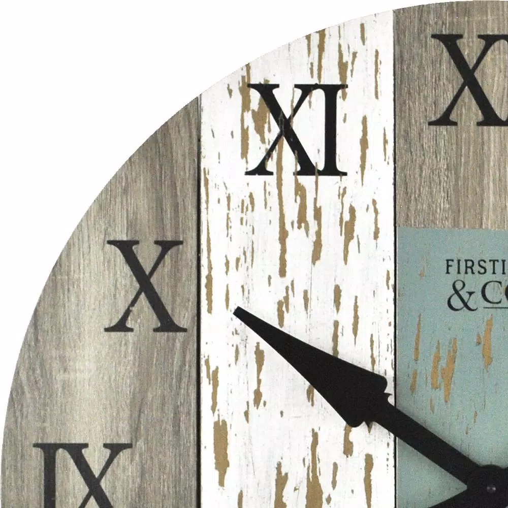 FirsTime 27 in. Timberworks Oversized Wall Clock - Rustic Distressed Wood & Teal