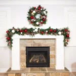 Village Lighting Company 30 in. Pre-Lit LED Nordic Red and White Christmas Wreath with Remote thumbnail 5