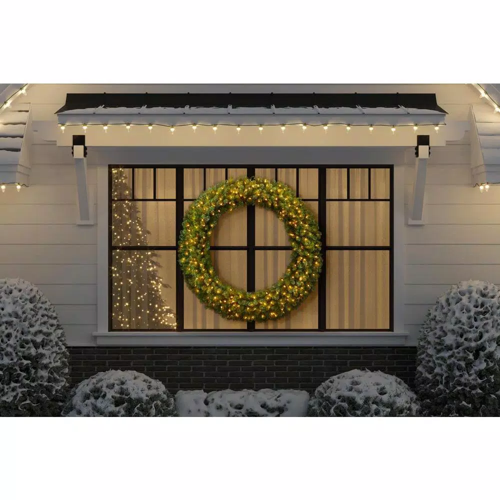 Home Accents Holiday 60 in. Wesley Pre-Lit Long Needle Pine Artificial Christmas Wreath with 240 Warm White LED Lights