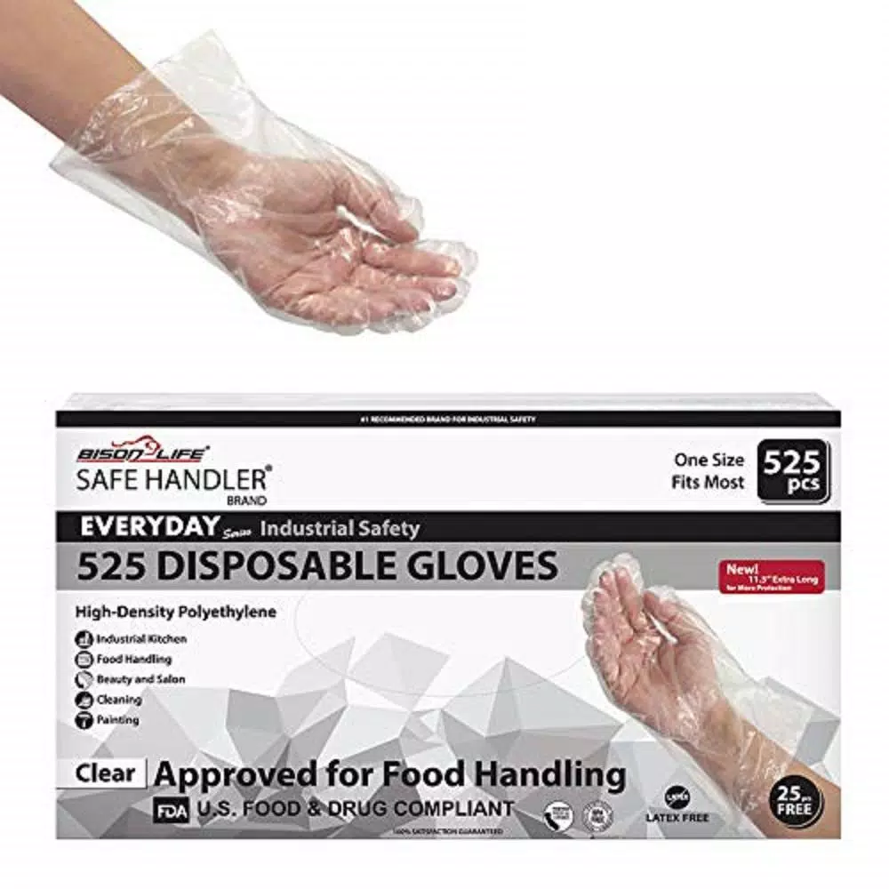 Safe Handler Long Cuff HDPE Multi-Purpose Disposable Gloves, One Size, 525-Count