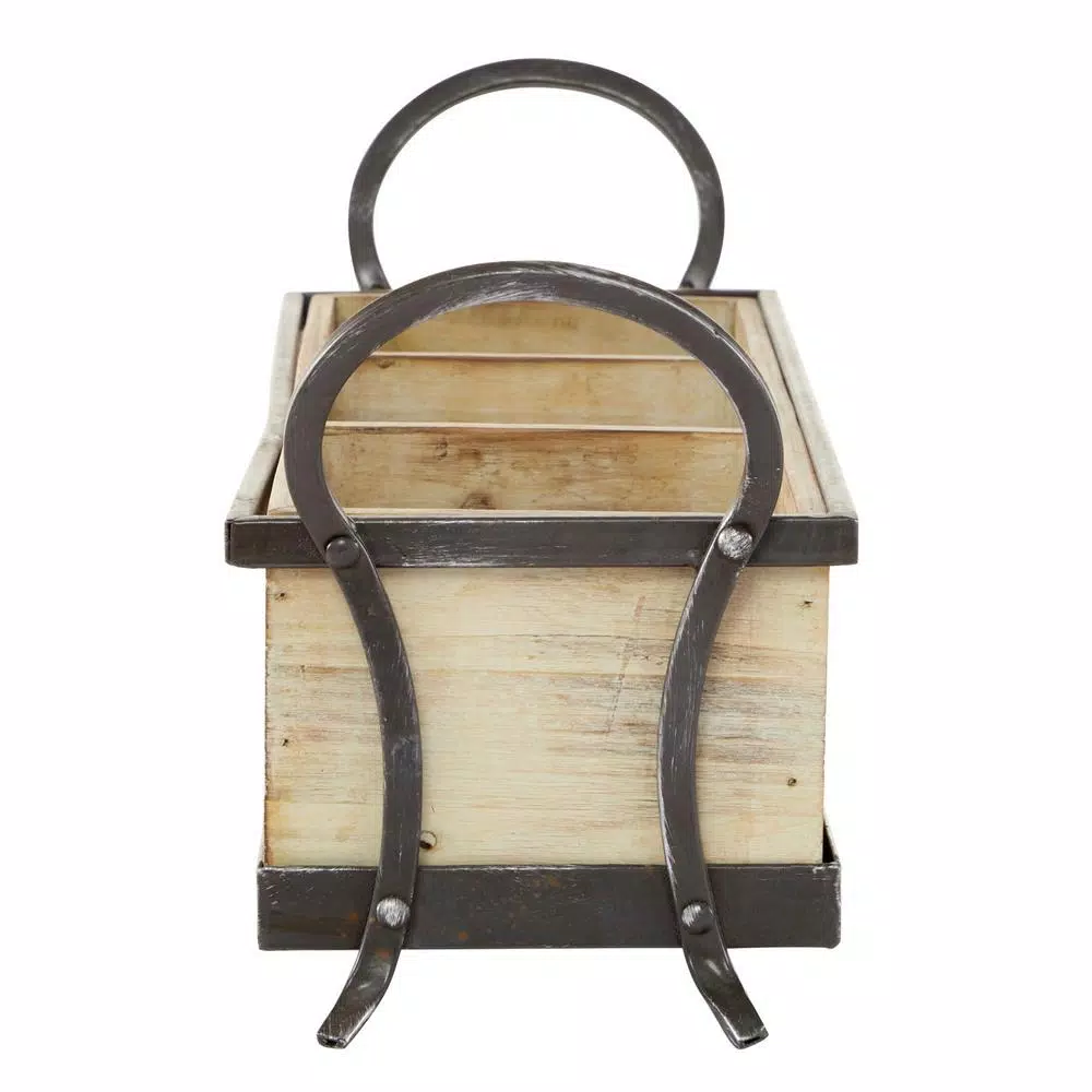 LITTON LANE Rustic Elegance 23" Wood and Iron 3-Compartment Rectangular Farmhouse Tray