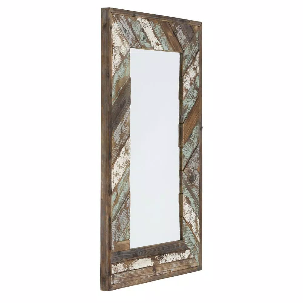 Aspire Home Accents Brogan Large Rectangle Multi-Colored Reclaimed Wood Accent Mirror with Hooks