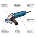 Bosch GWS10-45DE 4-1/2 in. Corded Angle Grinder, 10 Amp, No-Lock-On Paddle Switch thumbnail 2
