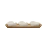BergHOFF Eclipse 4-Piece Porcelain Snack Bowl Set with Cork Tray, White thumbnail 1
