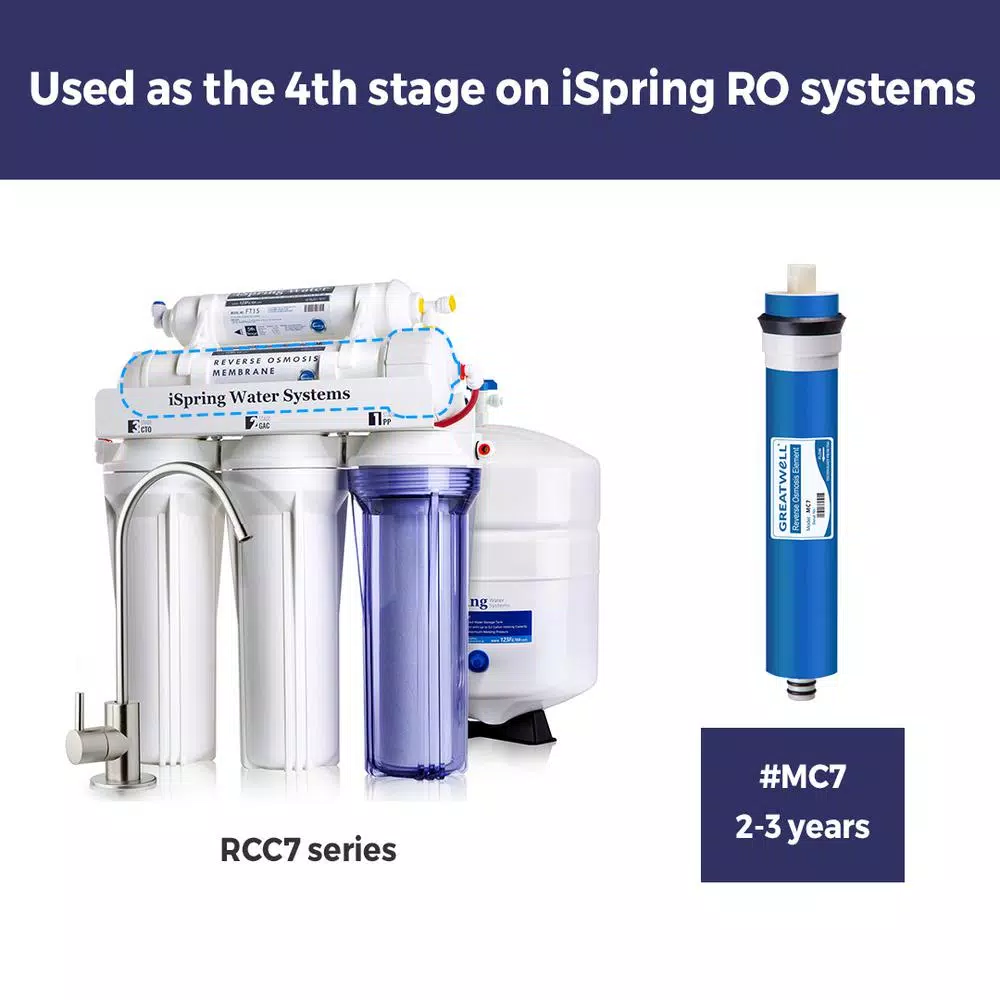ISPRING Reverse Osmosis Membrane Replacement Cartridge - 75 GPD, 0.0001 Micron, Industry Standard Size