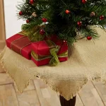VHC Brands 21 in. Burlap Natural Tan Farmhouse Christmas Mini Tree Skirt with 8-Point Star Design thumbnail 4