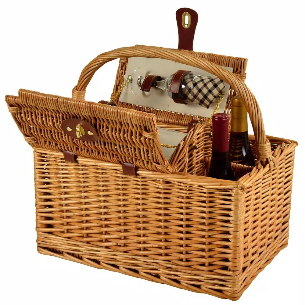 Unbranded Vineyard Willow Picnic Basket Set for 2 with London Plaid Lining and Premium Service