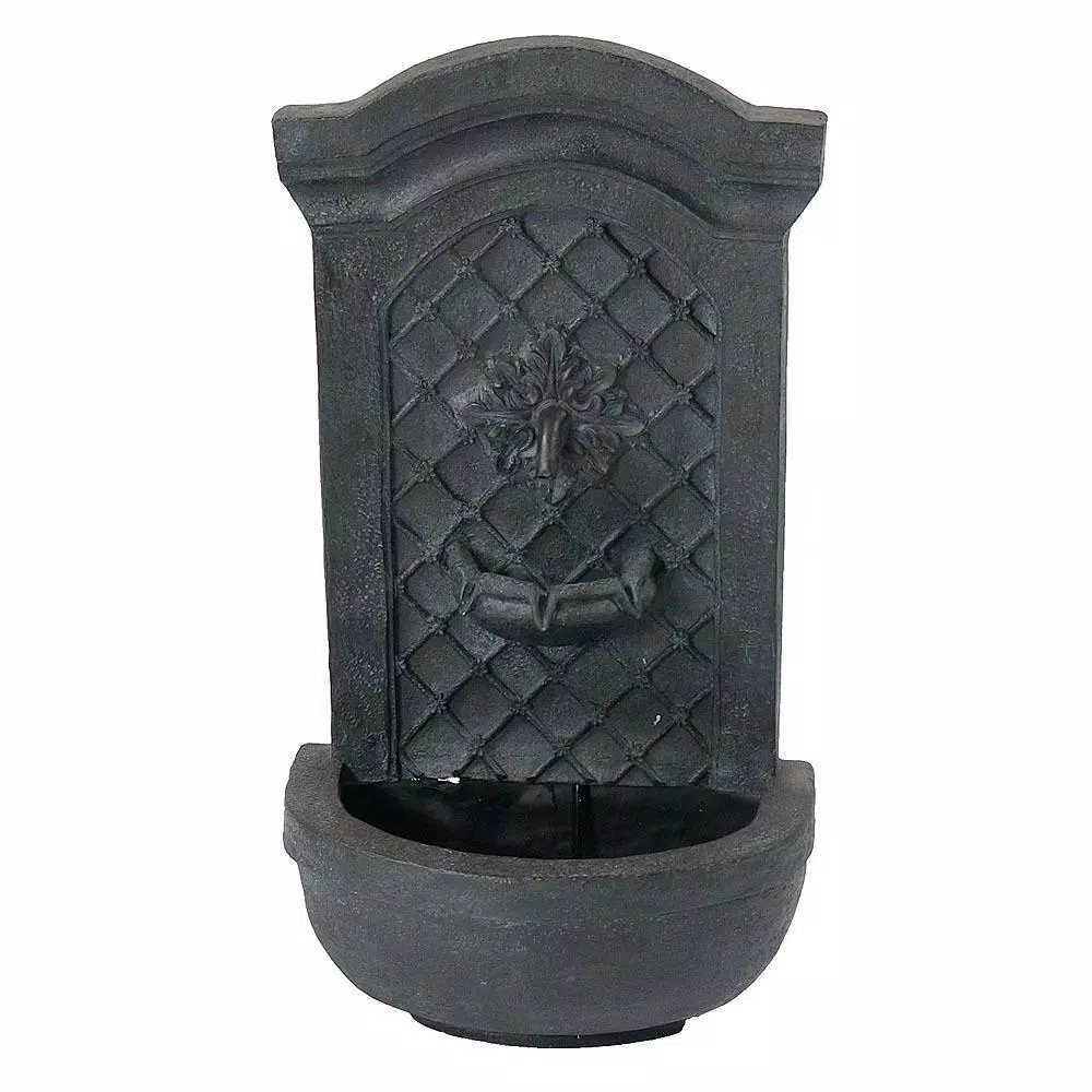 Sunnydaze Decor Rosette Resin Solar Outdoor Wall Fountain with Battery Backup and Lead Finish
