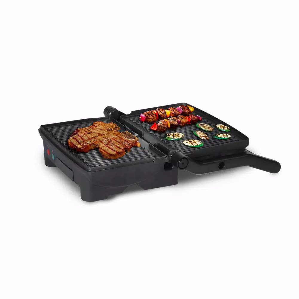 Elite Cuisine 3-in-1 Panini Press, Contact Grill and Indoor Grill, 1000W, Black Stainless Steel