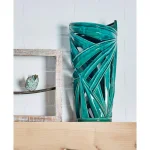 CosmoLiving by Cosmopolitan 16 in. Emerald Green Ceramic Palm Leaf Decorative Vase - Modern Coastal Stoneware thumbnail 1