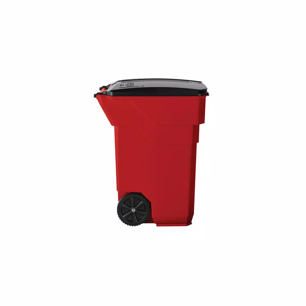 Suncast Commercial 96 Gallon Red Heavy Duty Wheeled Trash Can with Attached Lid