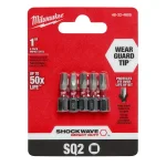 Milwaukee SHOCKWAVE 1 in. #2 Square Impact Rated Driver Bits, 5-Pack thumbnail 2