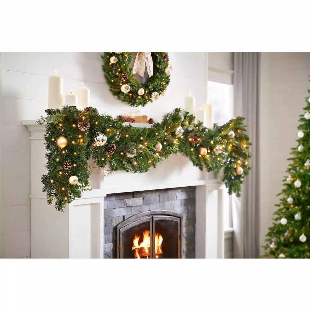 Home Accents Holiday 9 ft. St. Germain Pre-Lit Mixed Pine LED Christmas Garland with Ornaments & Pine Cones
