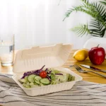 Unbranded 9 in. Natural Sugarcane Clamshell Containers, Biodegradable & Compostable (300 Pack) thumbnail 5