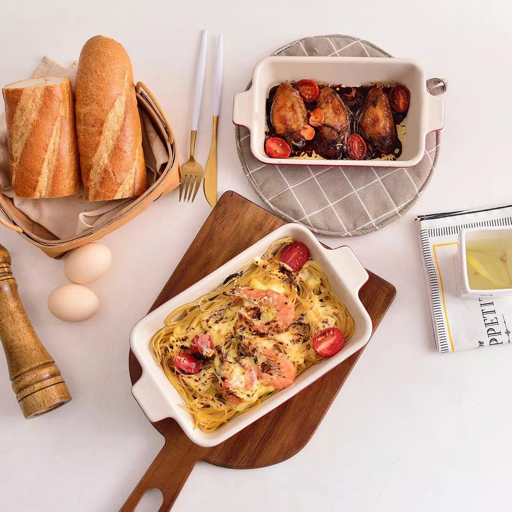 MALACASA Red Porcelain Bakeware Set - 2-Piece Rectangle Ceramic Baking Dishes (9 in. and 11 in.)