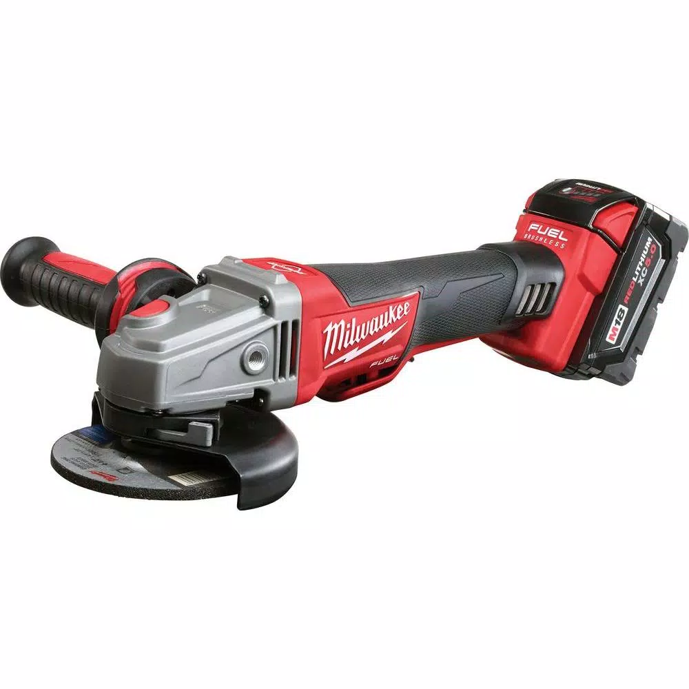 Milwaukee M18 FUEL 4-1/2"/5" Braking Angle Grinder Kit with 5.0 Ah Batteries & Diamond Blade