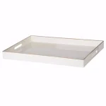 Benzara Mimosa Decor White Rectangle Serving Tray with Cutout Handles thumbnail 1