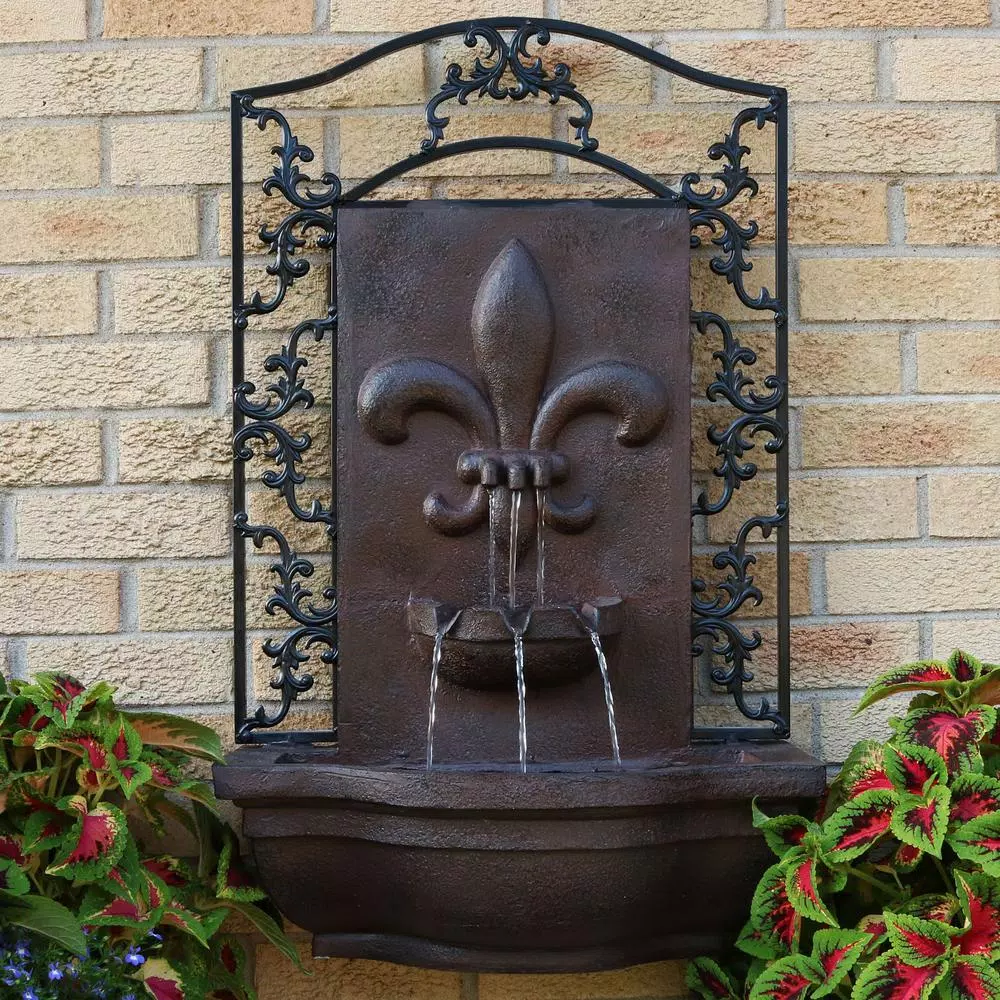 Sunnydaze Decor French Lily Solar Outdoor Wall Fountain - Traditional Resin Iron Design