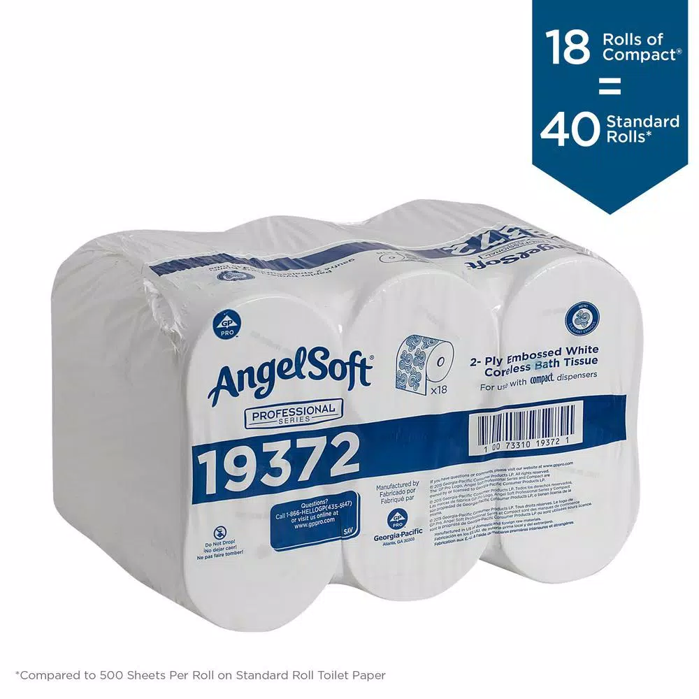 Angel Soft Embossed 2-Ply Coreless Bathroom Tissue, 1125 Sheets per Roll, 18 Rolls