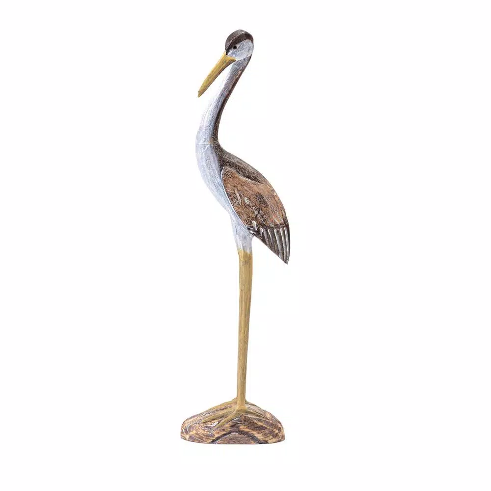 IMAX Reeds Wood Cranes Decorative Sculpture Set of 2 - Beige Pinewood Statues