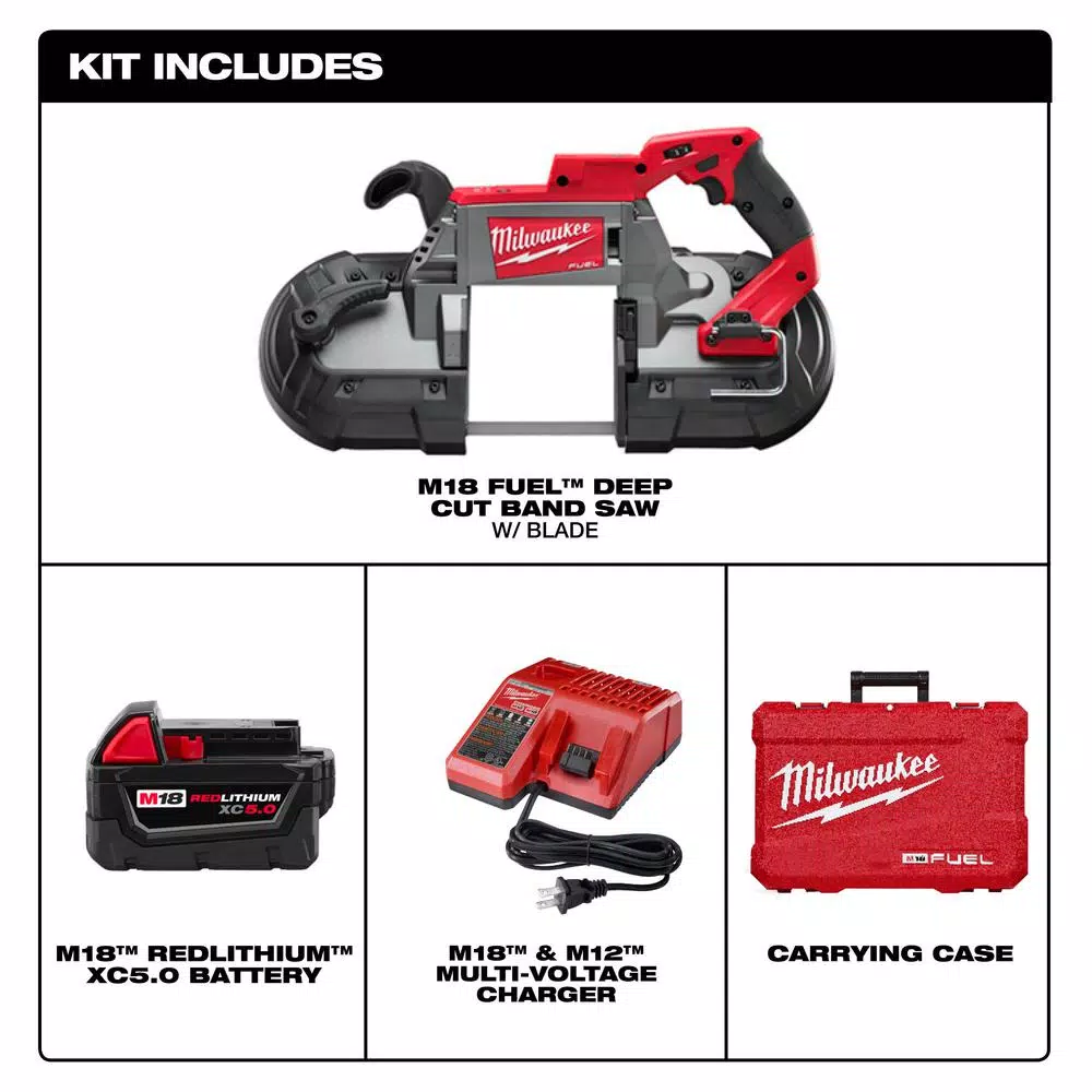 Milwaukee M18 FUEL 18V Brushless Cordless Deep Cut Band Saw Kit with 5.0 Ah Battery & Charger