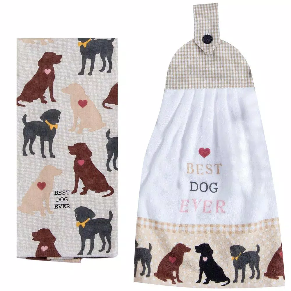 Kay Dee Fur Real Pets Dog Themed Gray Cotton Kitchen Textile Set - 4 Piece
