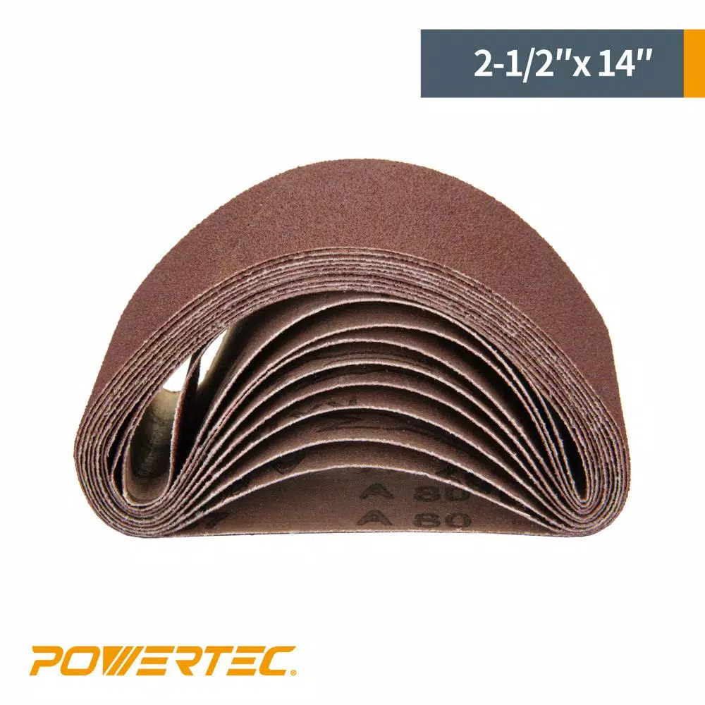 POWERTEC 60-Grit Aluminum Oxide Sanding Belts, 2-1/2 in. x 14 in. (10-Pack)